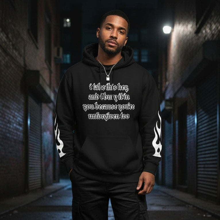 • black urban hoodie streetwear front view
• black hoodie premium heavyweight fabric detail