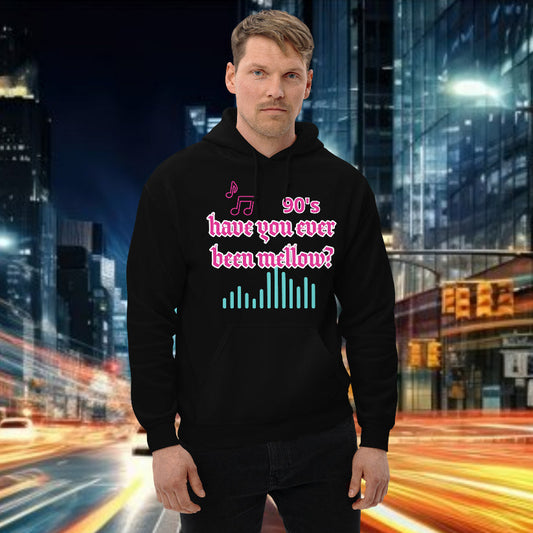 90s streetwear nostalgia hoodie oversized featuring vibrant graphics and a cityscape background.