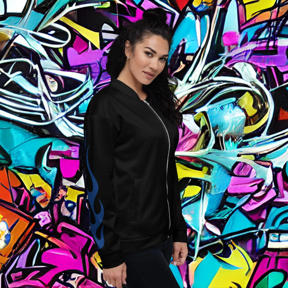 • black bomber jacket streetwear front view
• urban bomber jacket premium fabric detail
