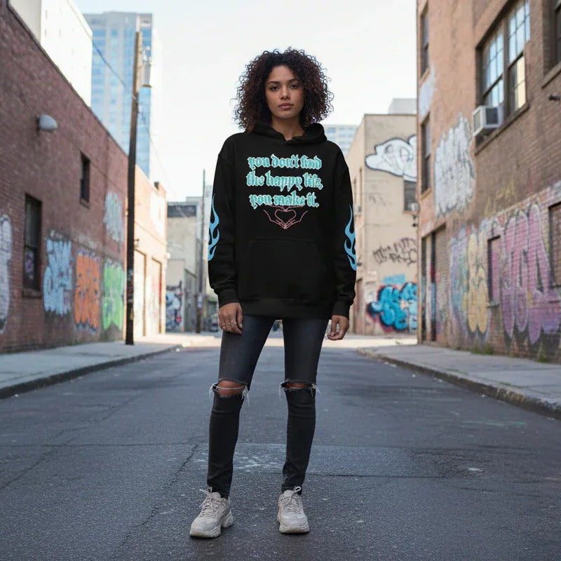 • black urban hoodie streetwear front view
• black hoodie premium heavyweight fabric detail
