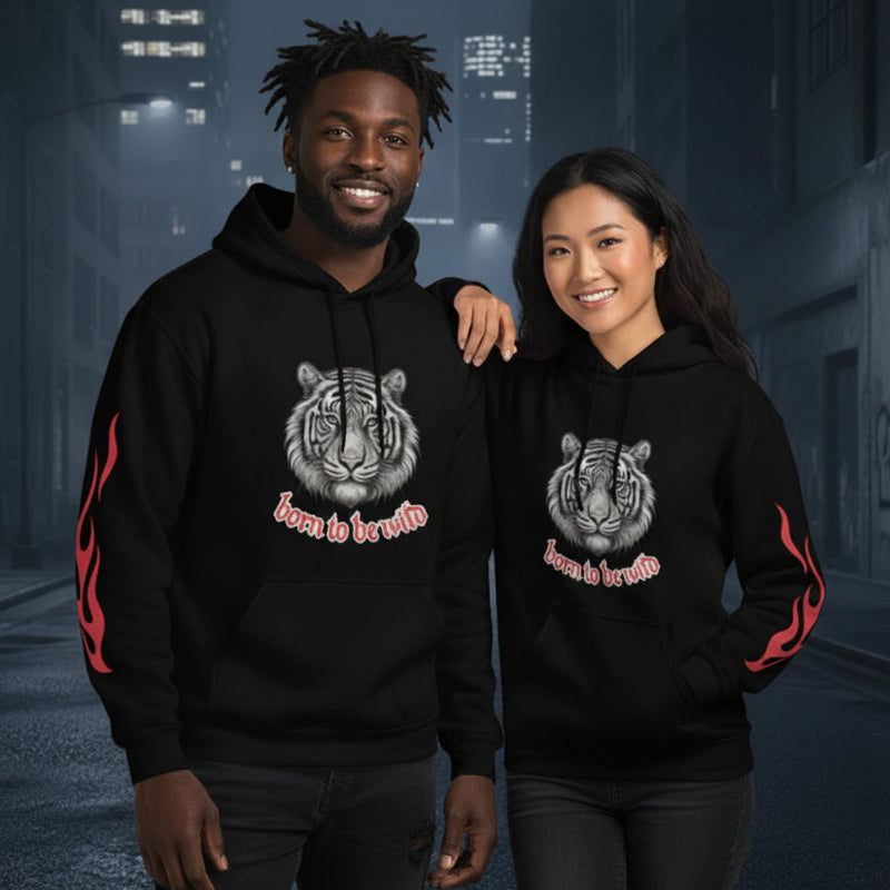 • black urban hoodie streetwear front view
• black hoodie premium heavyweight fabric detail
