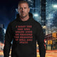 Model wearing oversized streetwear hoodie with graphic text about loyalty and commitment.