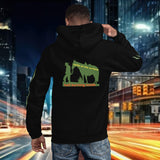 Oversized urban hoodie hide it featuring graphic text 'smile on the surface hell burning inside'.