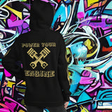 Oversized streetwear Hoodie shadow core featuring a bold graphic design with the phrase 'Power Your Engine'.