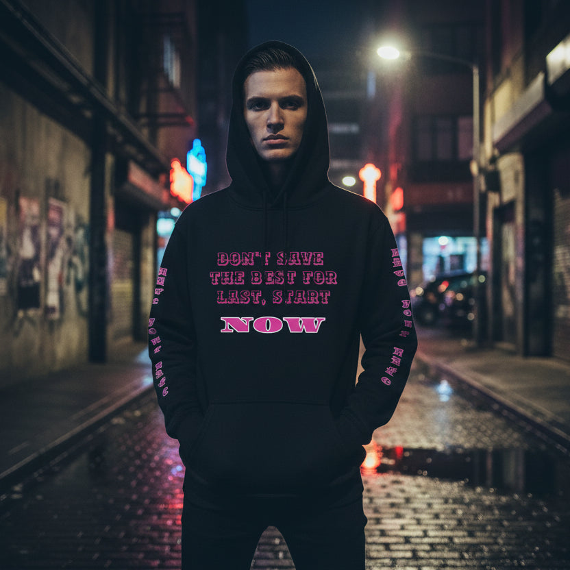 • black urban hoodie streetwear front view
• black hoodie premium heavyweight fabric detail
