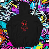 Oversized streetwear Hoodie "you will never" featuring a unique red character design on a black background.