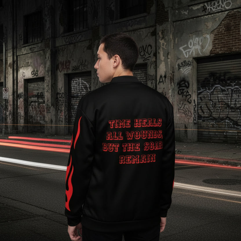Premium Printed Streetwear Bomber Jacket Oversized front black style