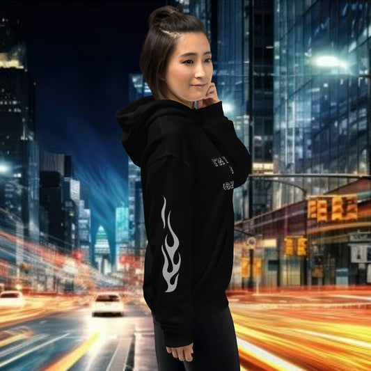 premium printed black oversized streetwear hoodie side 